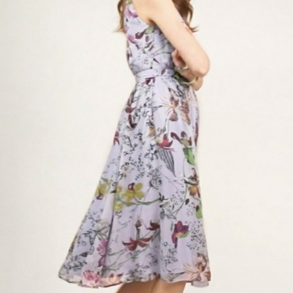 Anthropologie Hermia Orchid Print Chiffon Dress S8 - Picture 1 of 7